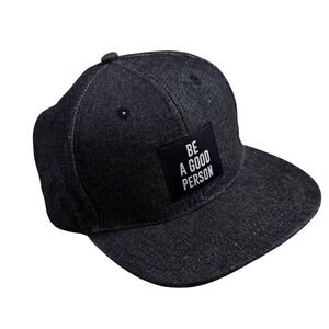 Discrete Be A Good Person Denim Snapback Hat Dark Wash Blue Flat Brim Cap BAGP